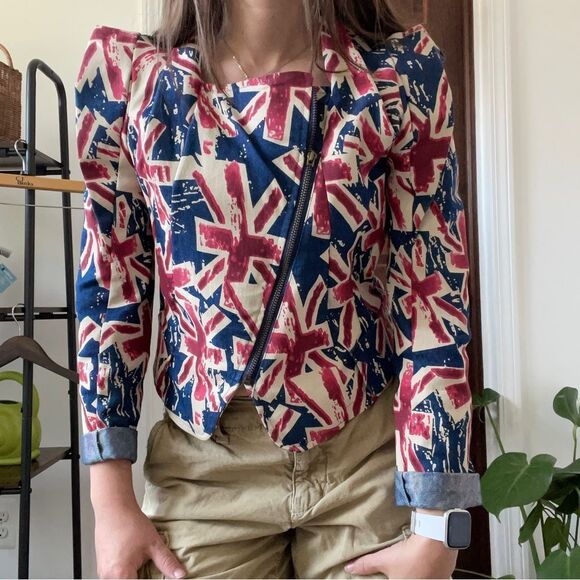 CALS Union Jack Patterned Red, White & Blue Denim Jacket Size S - Picture 4 of 8